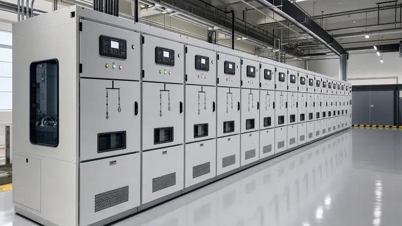 Factory-built 15kV switchgear lineup with draw-out vacuum circuit breakers and digital protective relays.