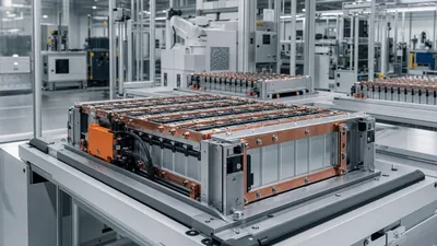 Industrial battery packs lithium assembled with prismatic cells and busbars in factory