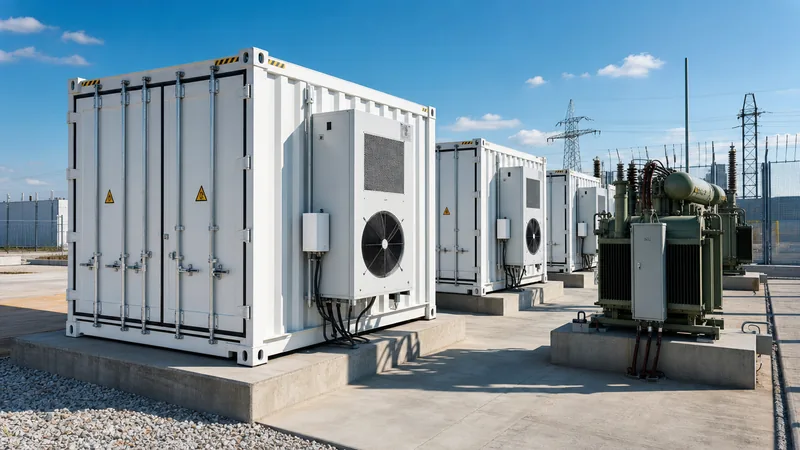 Industrial containerised bess meaning battery energy storage system installed on a utility concrete pad