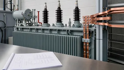Delta wye transformer diagram and terminal connection layout on a three-phase distribution transformer