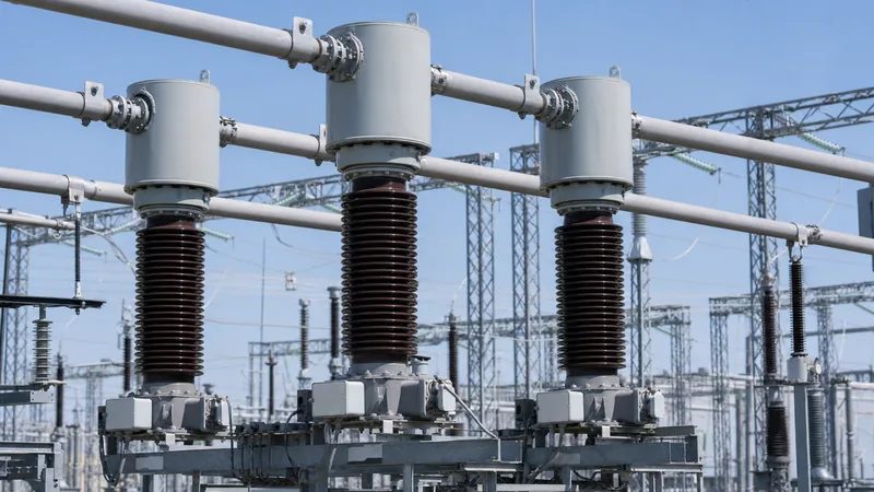 High voltage current transformer installed in a high-voltage electrical substation switchyard