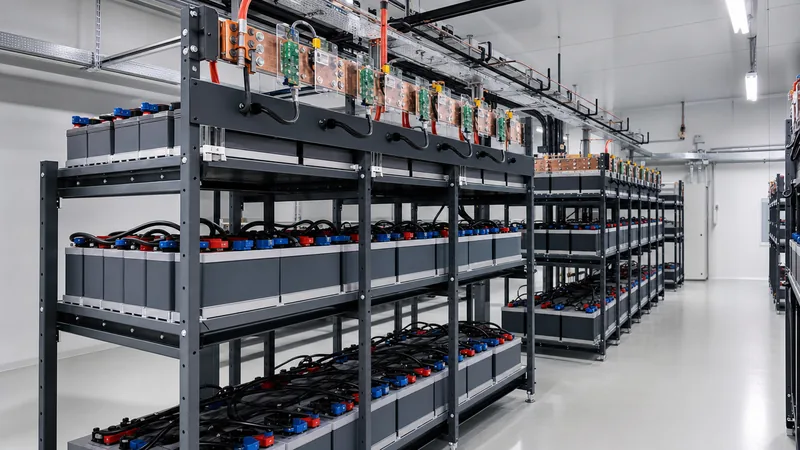 Industrial battery bank installation illustrating how long does a lead acid battery last in standby service