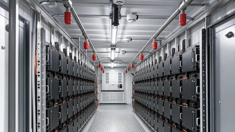 Lithium battery fire suppression system nozzles and detection units inside a containerized BESS facility