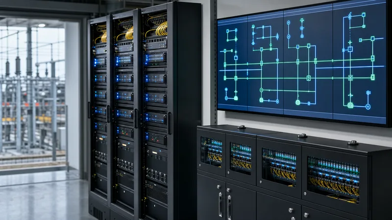 Microgrid controller dual redundant automation rack panel installed in a modern substation control room