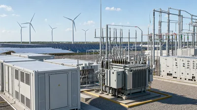 Substation equipment and battery storage systems operating within a utility scale renewable energy power plant