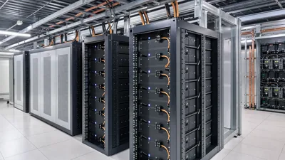 Enterprise server battery backup cabinets installed in a commercial data centre power room