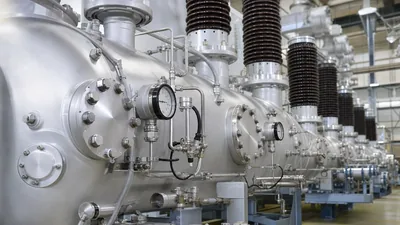 SF6 gas insulated switchgear installation with density gauges and high voltage busbars