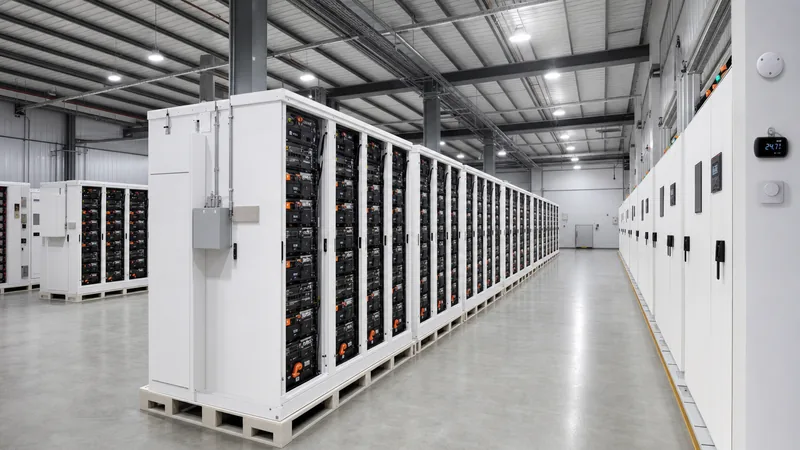 Industrial warehouse storing battery modules to protect the shelf life of batteries