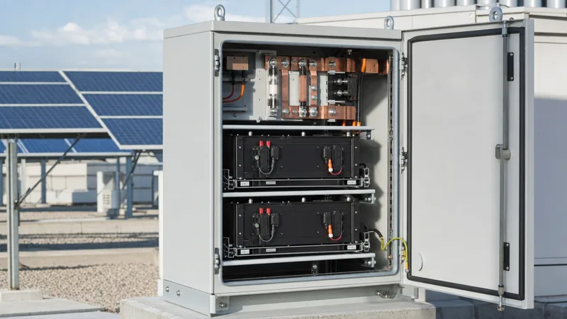 Industrial outdoor solar battery box with LiFePO4 modules, DC busbars, and weather-sealed enclosure