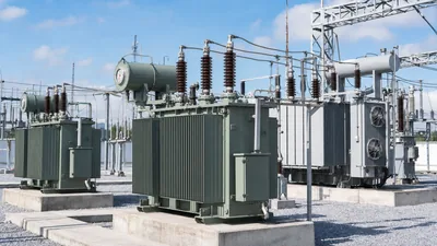 Standard transformer sizes installed in an industrial substation electrical yard