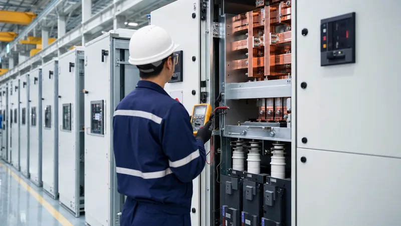 Engineers inspecting medium-voltage electrical panels built by qualified switchgear manufacturers