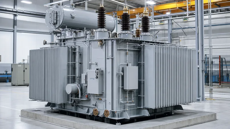 Factory-new electrical power transformer for sale undergoing industrial factory acceptance testing