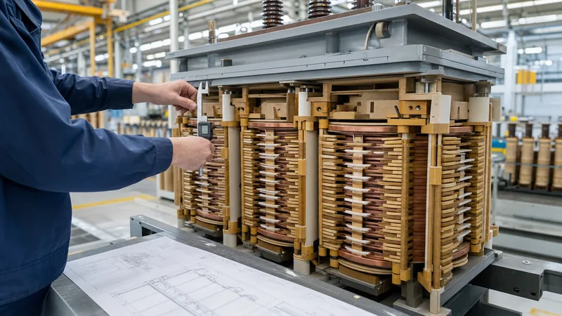Transformer winding calculator design inspection on copper coils in electrical manufacturing facility