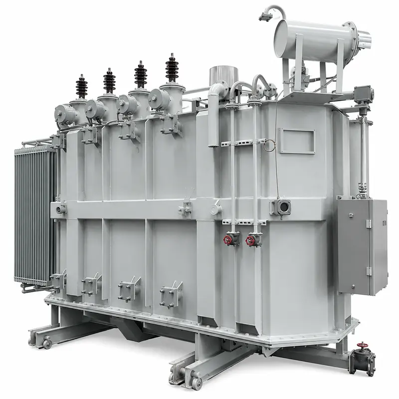 110–115 kV Three-Phase Oil-Immersed Power Transformer 20–50 MVA with OLTC — product photo on white background