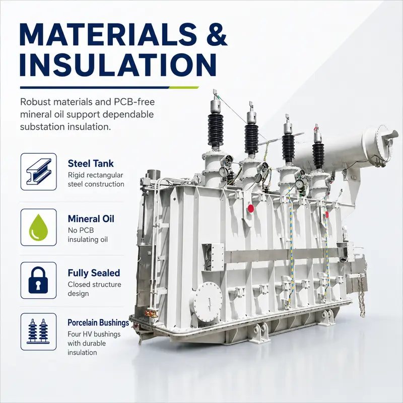 110kV 20MVA Three-Phase Oil-Immersed Power Transformer (110kV / 35kV, Dyn11) — construction and materials detail