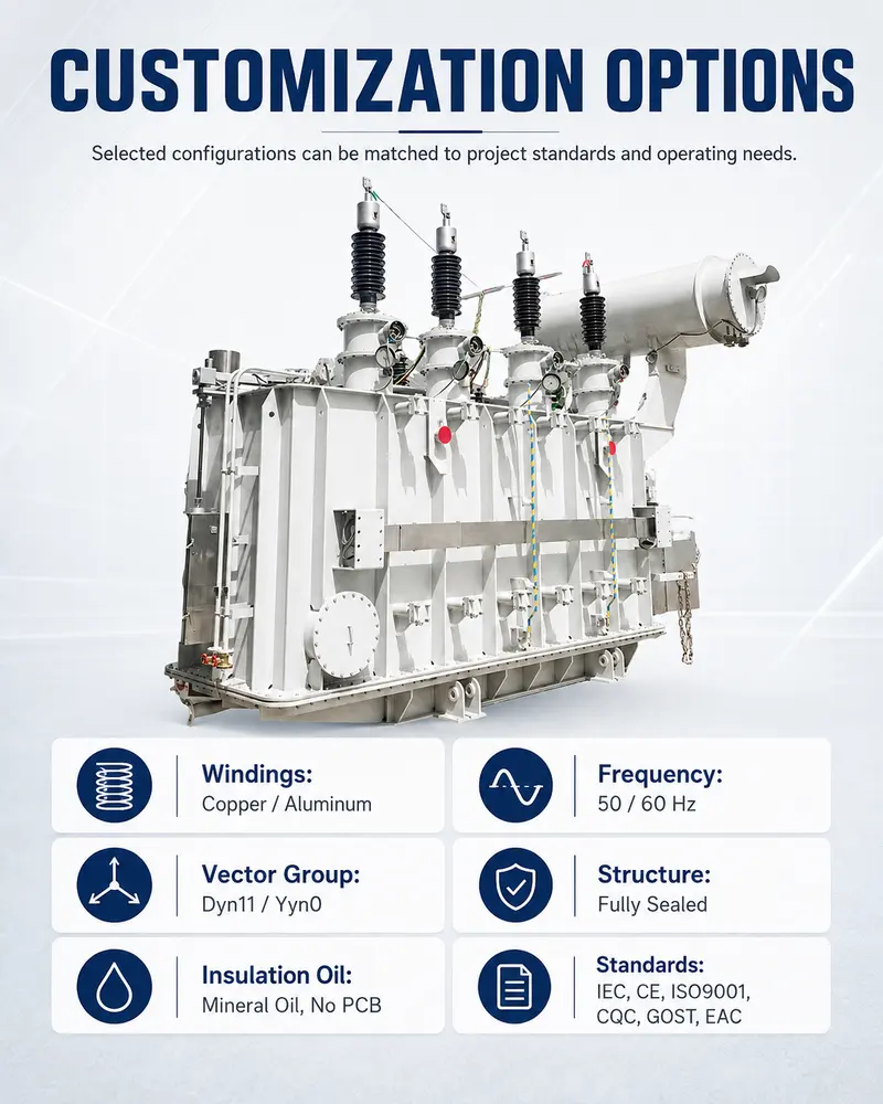 110kV 20MVA Three-Phase Oil-Immersed Power Transformer (110kV / 35kV, Dyn11) — customisation options