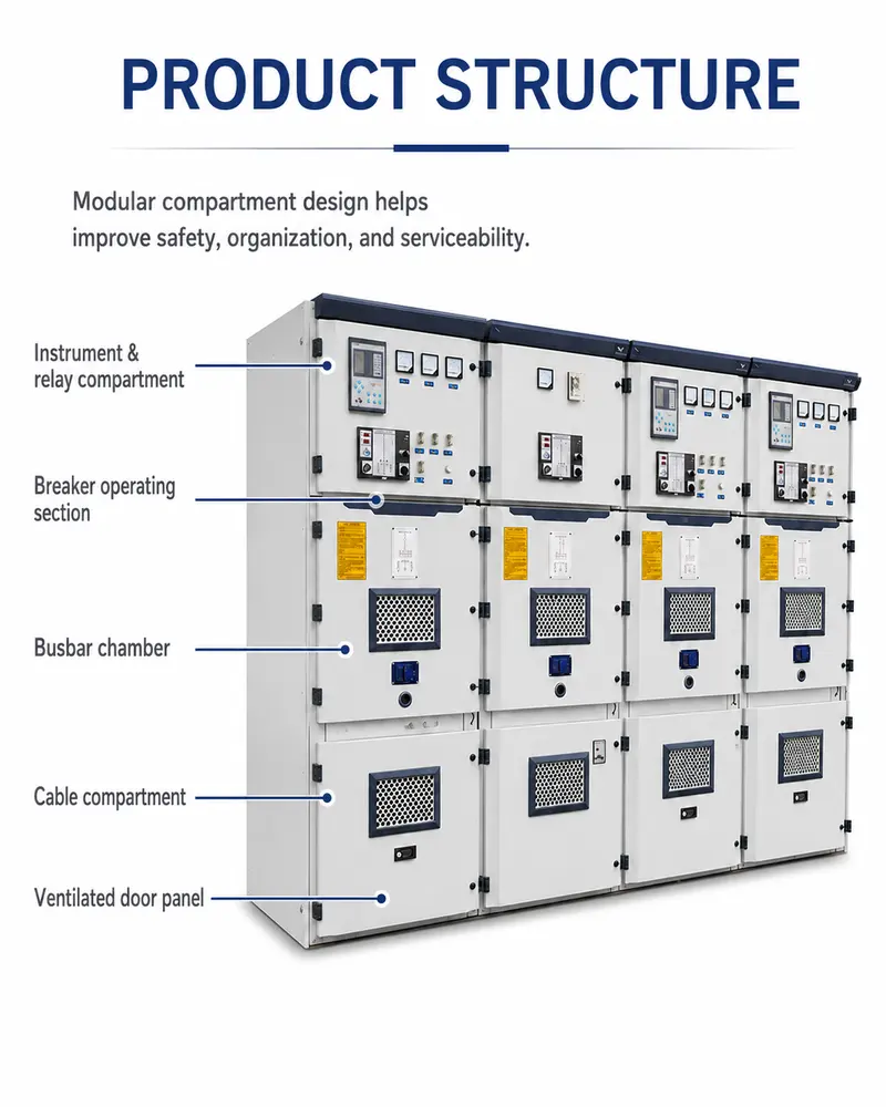 12kV Armored Withdrawable Metal-Clad Switchgear, 4000A (Indoor, IP-rated) — dimensions and layout