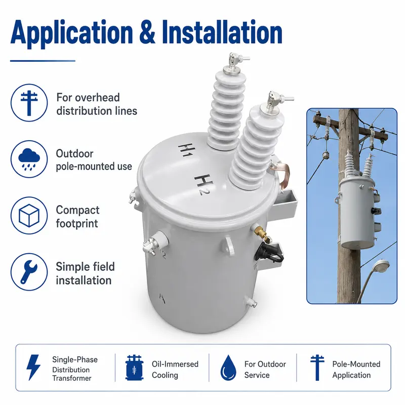 15–333 kVA Single-Phase Oil-Filled Pole-Mounted Distribution Transformer — workmanship detail