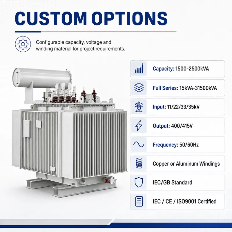 1500–2500kVA 6kV–35kV Variable Three-Phase Oil-Immersed Power Transformer — customisation options