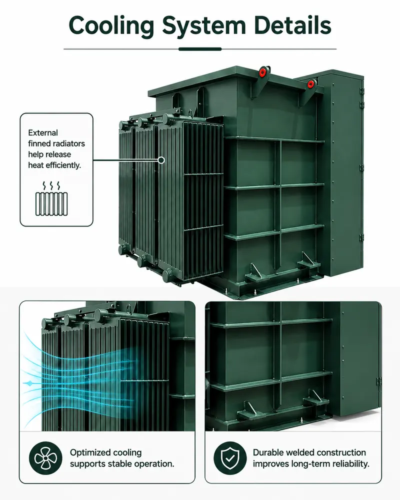 1500kVA Three-Phase Pad-Mounted Transformer (13.8kV to 400/230V, Loop Feed) — internal structure