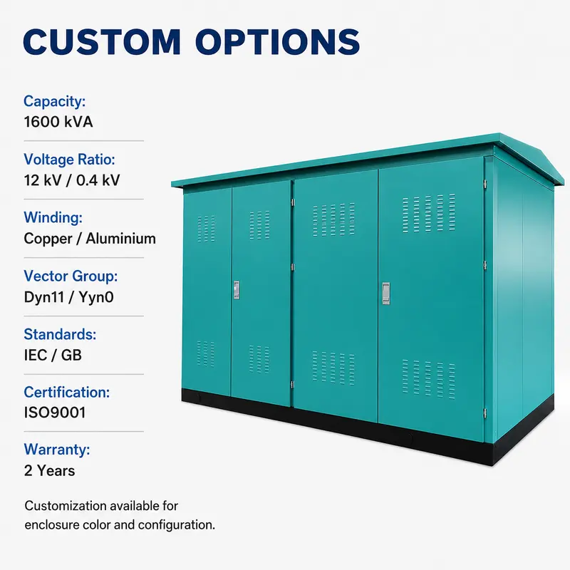 1600 kVA 12/0.4 kV Compact Box Substation — customisation options