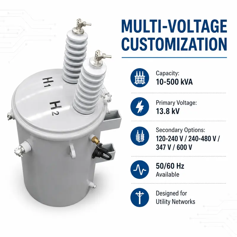 167 kVA Low-Loss Toroidal Single-Phase Pole-Mounted Distribution Transformer — safety and protection features