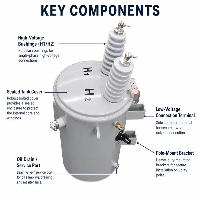 167 kVA Low-Loss Toroidal Single-Phase Pole-Mounted Distribution Transformer — internal structure