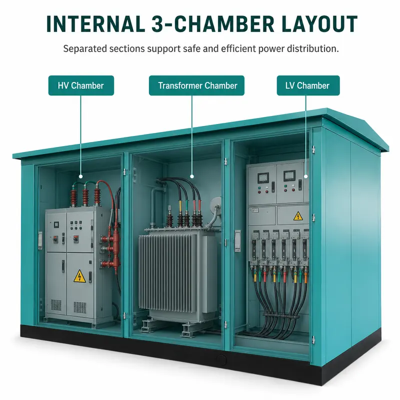 200 kVA 15/0.4 kV Compact Box-type Substation — internal structure