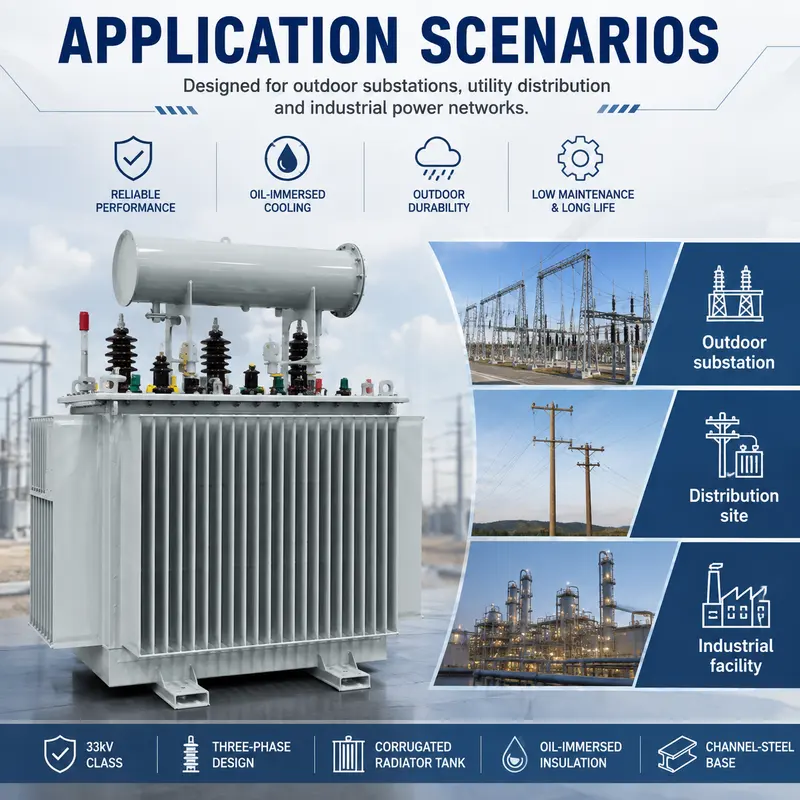 33kV 1250kVA & 1600kVA Three-Phase Outdoor Oil-Immersed Power Transformer (Copper) — typical application