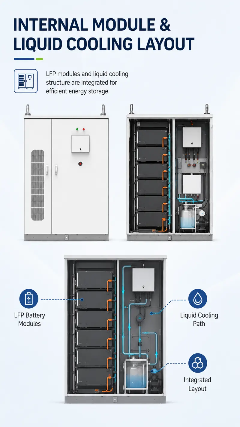 344kWh LFP-280Ah Liquid-Cooled Industrial & Commercial Energy Storage System — internal structure