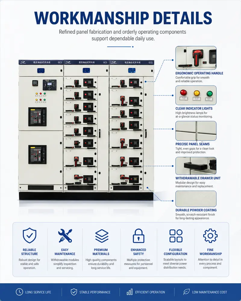 400–480V Low Voltage Power Distribution Switchgear Panel (1600A, IP65, Galvanized Steel) — workmanship detail