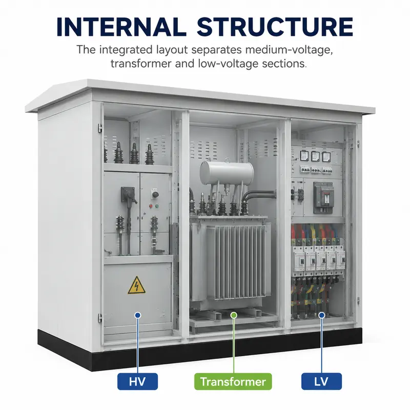 50–3150 kVA Three-Phase Power Box / Container Substation — internal structure