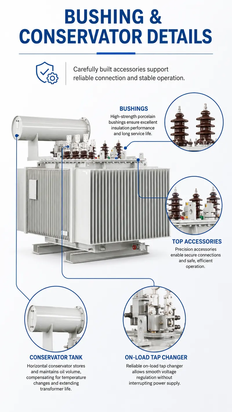 500–2000kVA 11/22/33/35kV High-Performance Three-Phase Oil-Immersed Transformer — workmanship detail