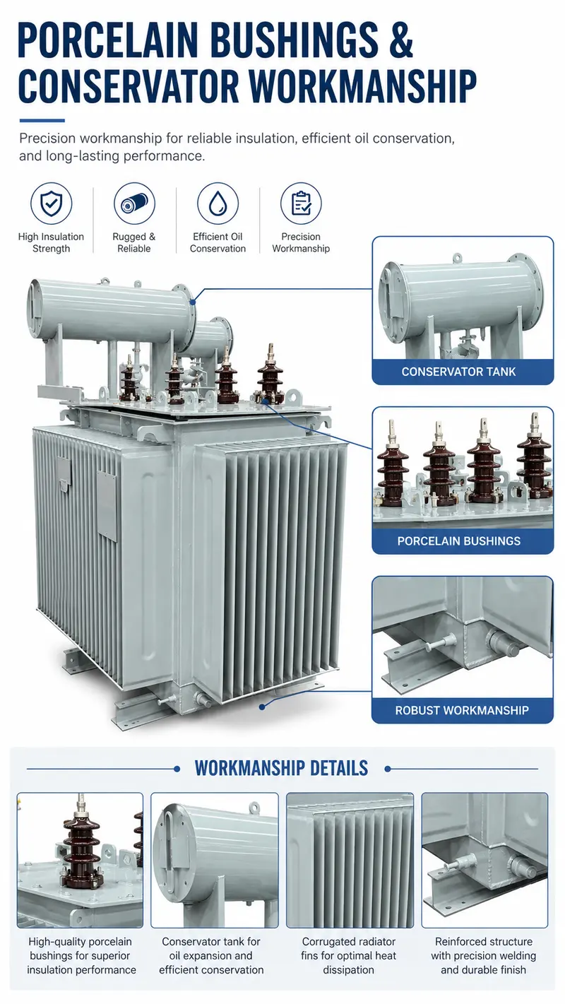 500kVA & 1000kVA MV/HV Three-Phase Oil-Immersed Distribution Transformer (6kV–35kV) — workmanship detail