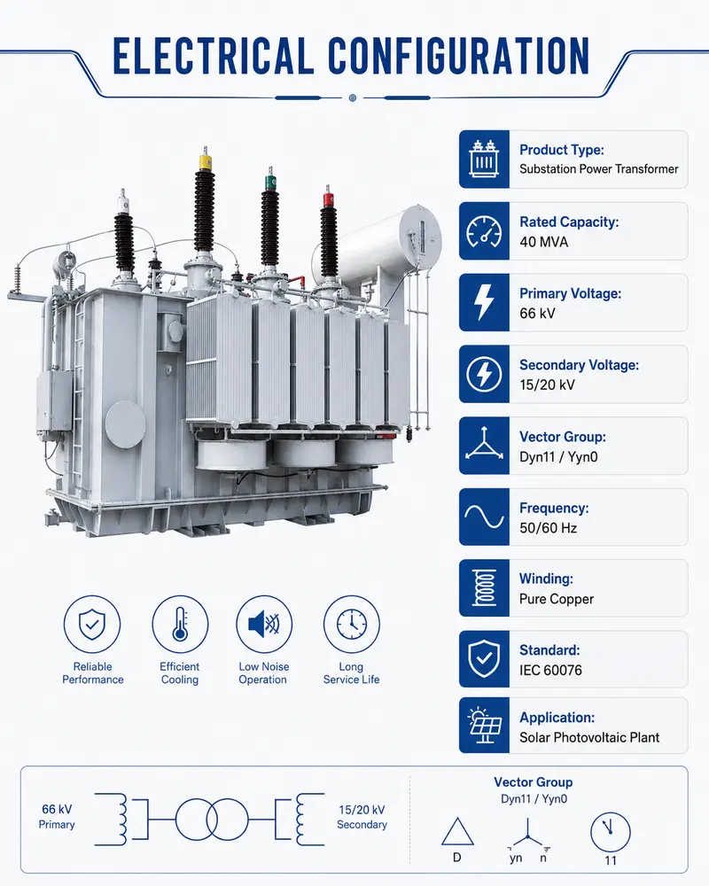 66 kV Oil-Immersed Pure-Copper Solar PV Power Transformer (40 MVA) — safety and protection features