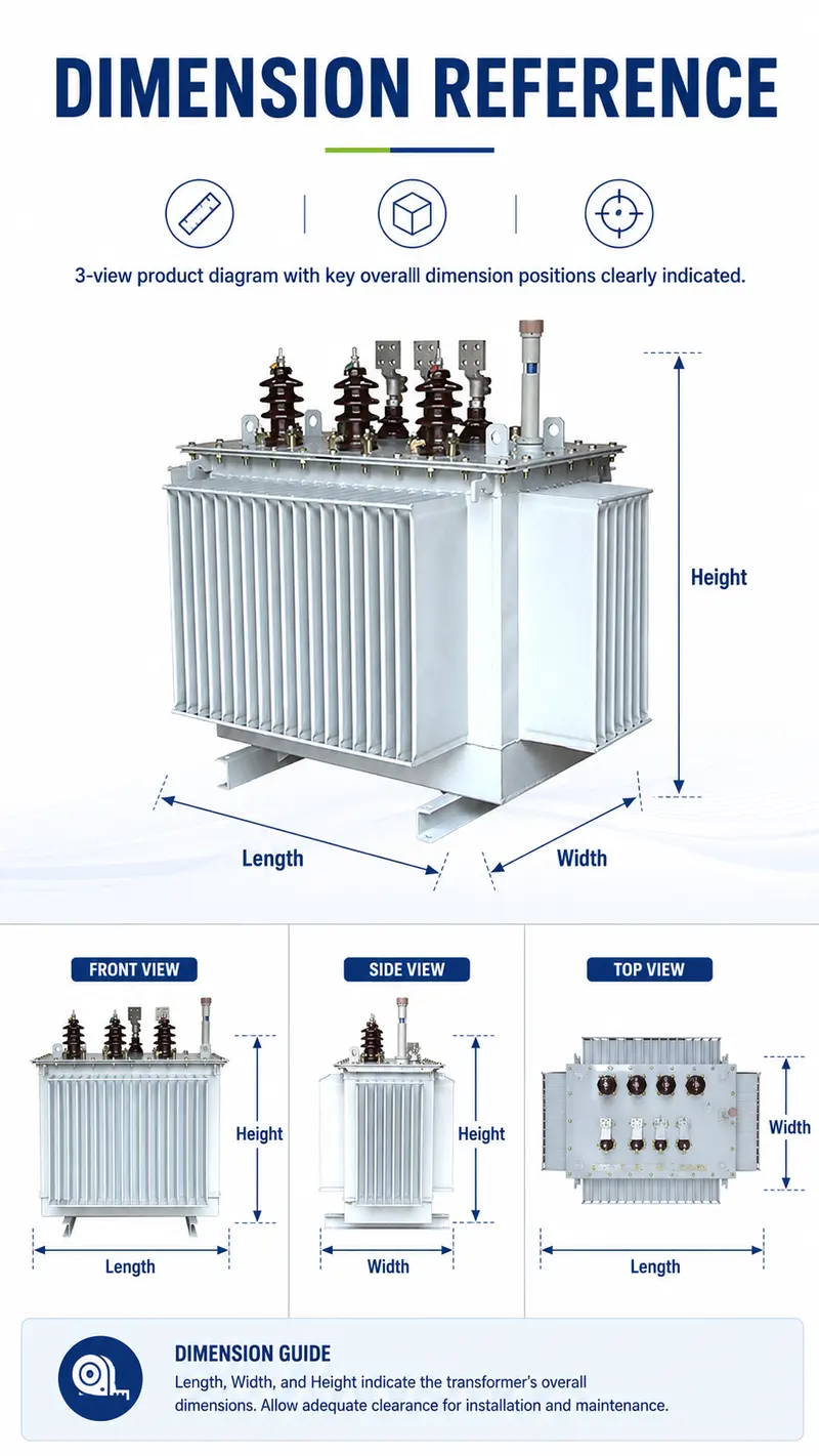 800kVA & 1000kVA 20kV/400V Three-Phase Oil-Immersed Transformer (No-Load Tap Changer) — dimensions and layout