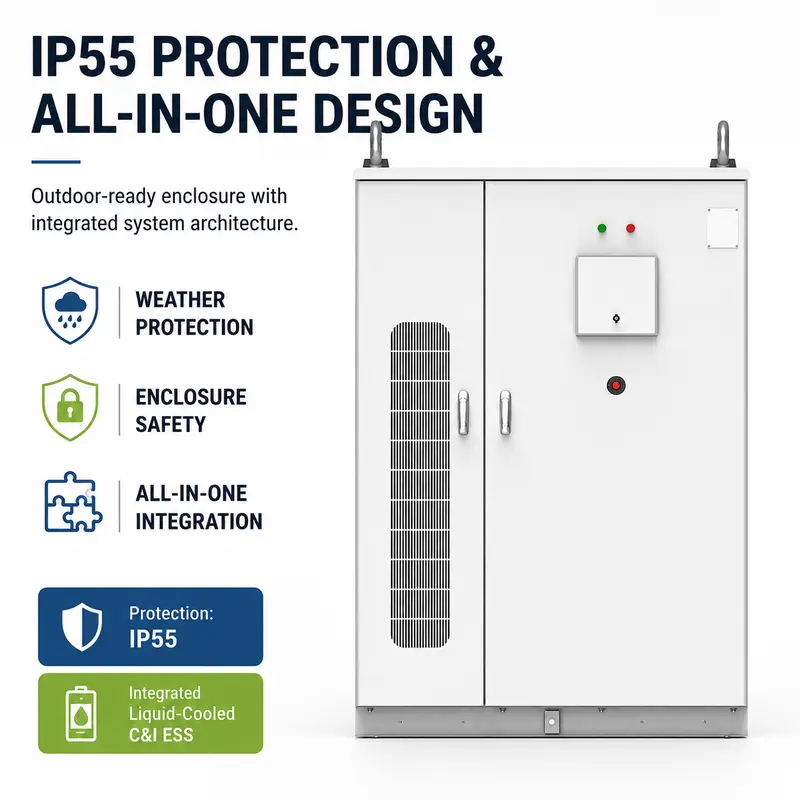 Custom 100kW / 93kWh Liquid-Cooled Commercial & Industrial Energy Storage System — safety and protection features