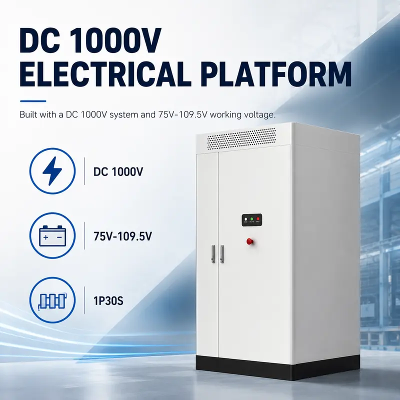 DC 1000V Liquid-Cooled Commercial & Industrial Energy Storage Cabinet (LiFePO4) — specification and nameplate detail