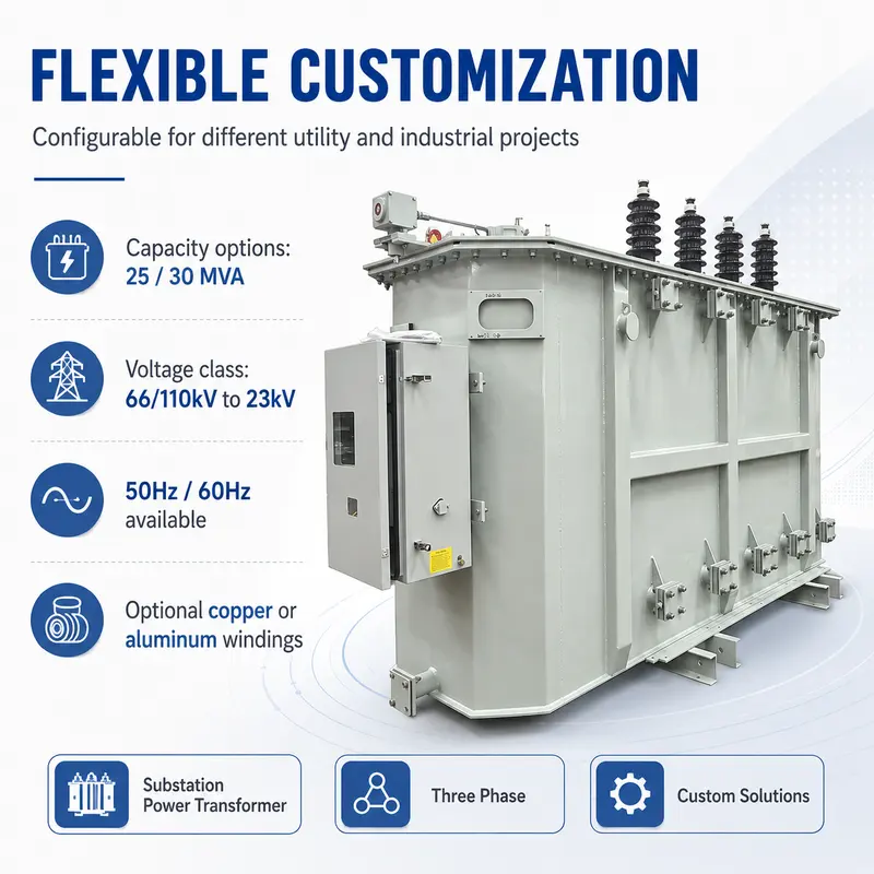 Energy-Saving 25 / 30 MVA Oil-Immersed Power Transformer 66–110 kV — typical application