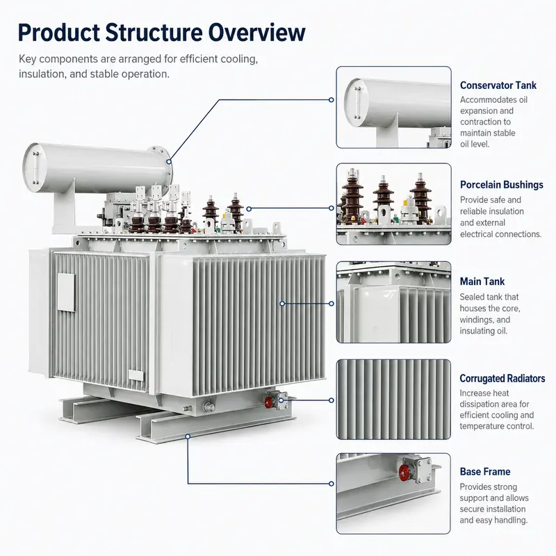 High-Efficiency 33kV 2500kVA Energy-Saving Oil-Immersed Distribution Transformer (Copper Winding) — dimensions and layout