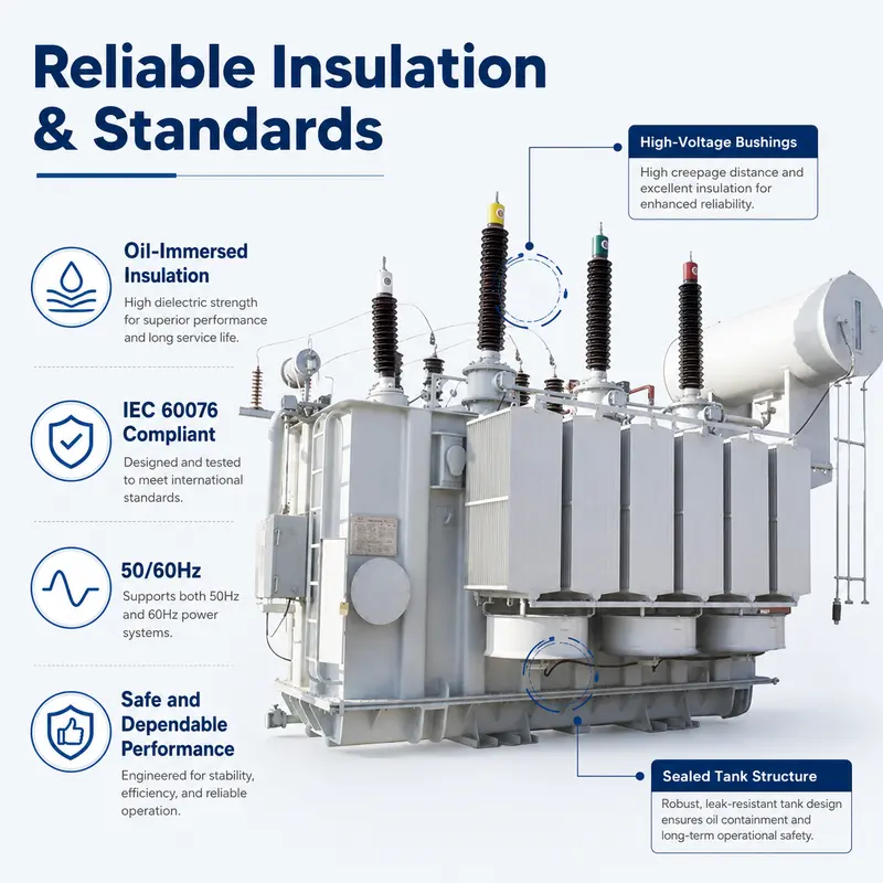 IEC 60076 66 kV Three-Winding Oil-Immersed Substation Power Transformer — safety and protection features