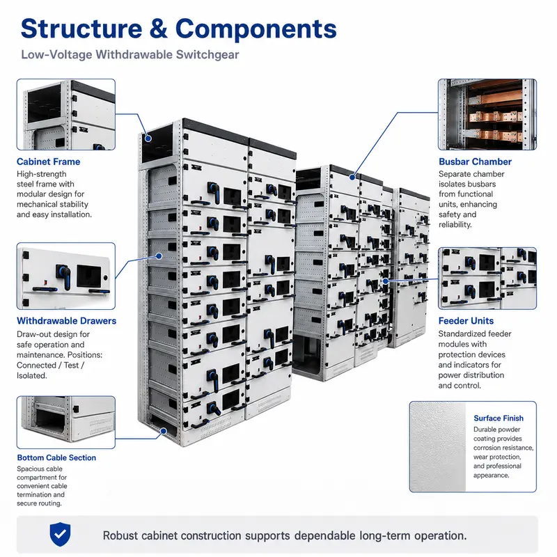 Low Voltage GCS Withdrawable Switchgear, 1kV / 630A (Indoor, IP65, Energy Saving) — customisation options