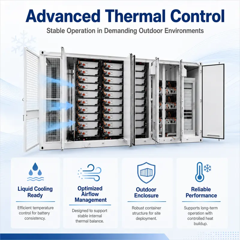 OEM/ODM All-in-One Smart Lithium-Ion BESS, Liquid-Cooled (1000kWh–5MWh, IP67) — specification and nameplate detail