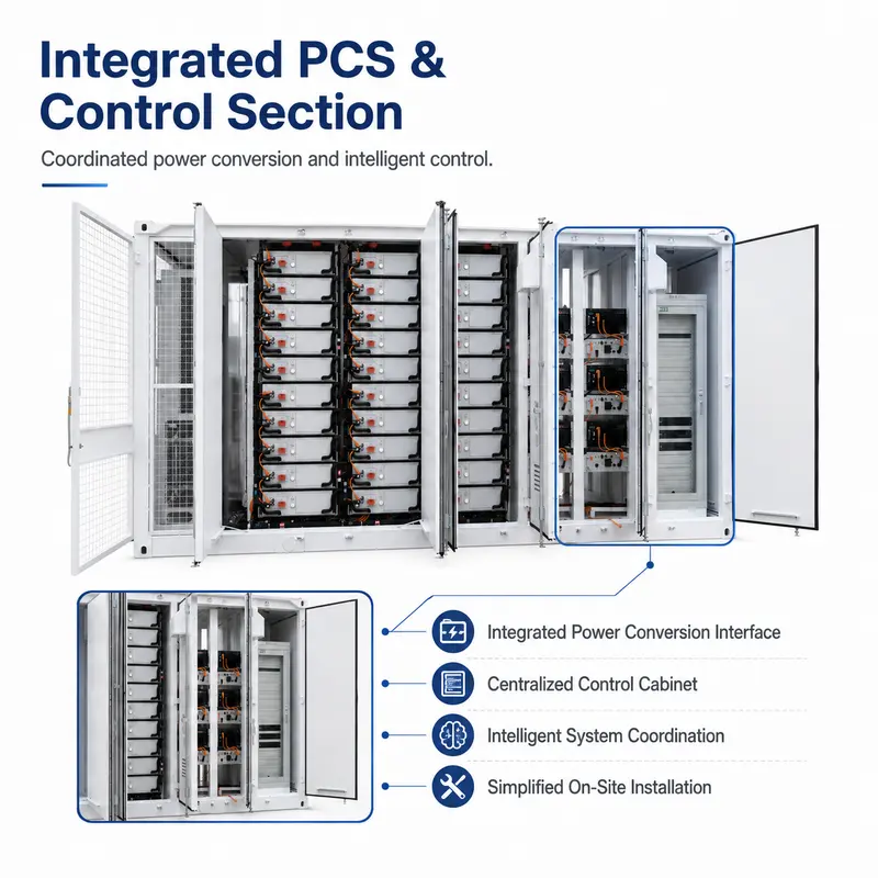 Outdoor 20ft/40ft Battery Container ESS (1–5MWh, Liquid-Cooled, IP67) — specification and nameplate detail