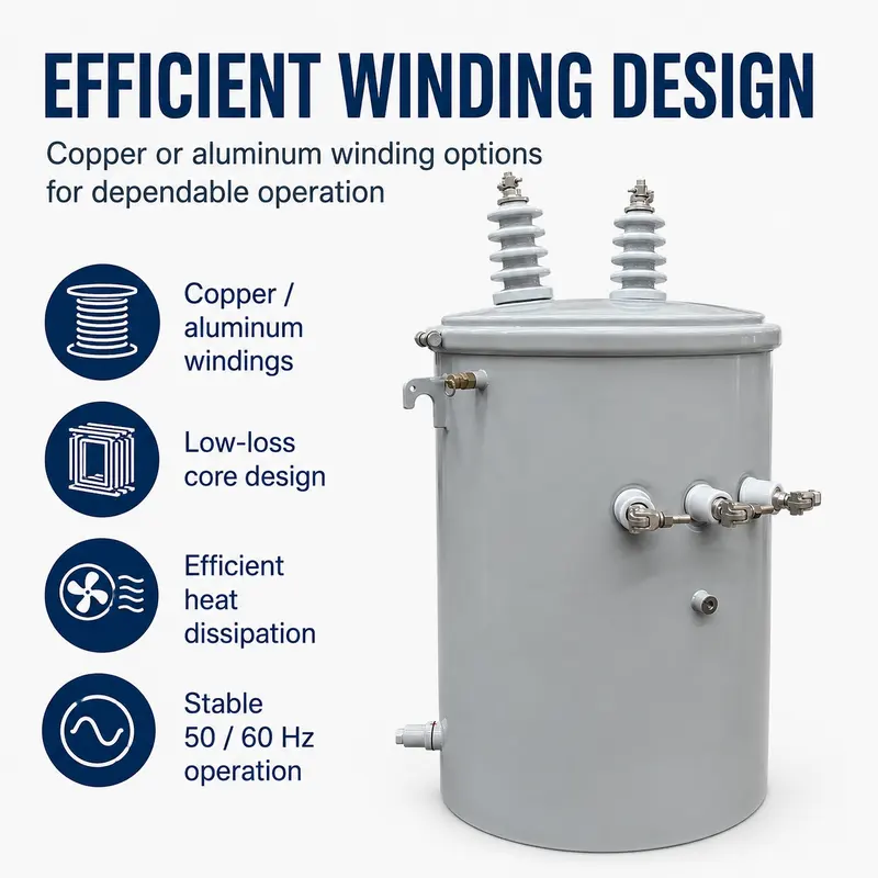 Outdoor Single-Phase Pole-Mounted Oil Transformer 50–333 kVA (13.2–13.8 kV) — safety and protection features