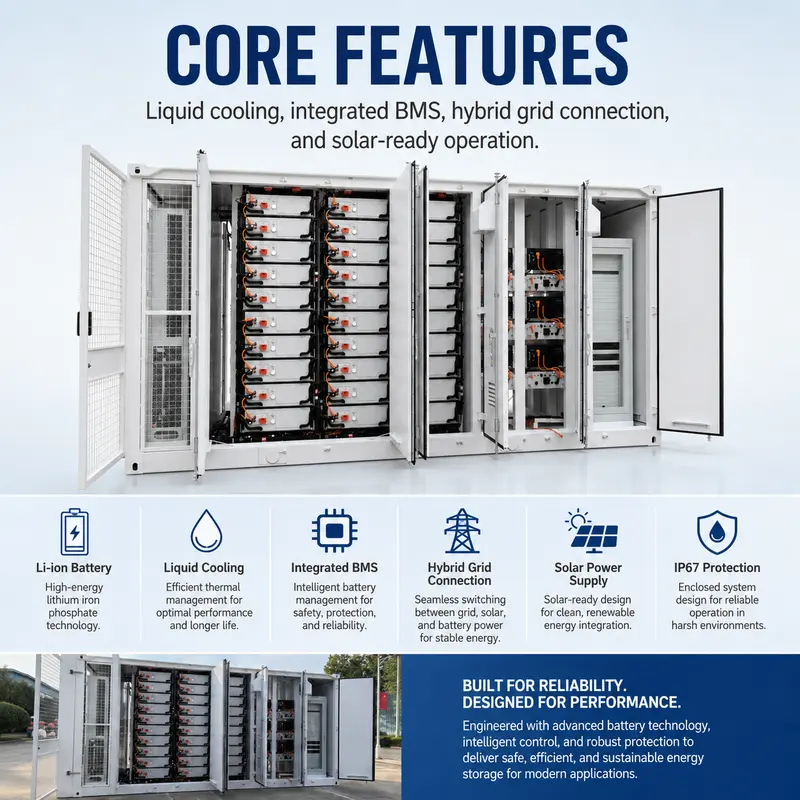 PV Power Storage Containerized BESS (1000kWh, 500kW–1MW, Liquid-Cooled, IP67) — safety and protection features