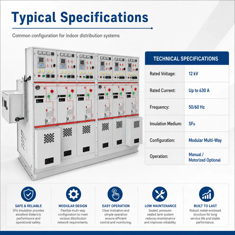 SF6 Intelligent Ring Main Unit, 12–33kV (630–2500A, Solid-Insulated, Indoor) — internal structure