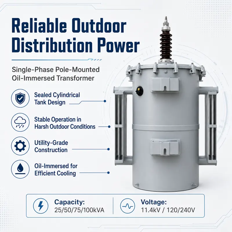 Single-Phase 25–100 kVA Pole-Mounted Transformer (11.4 kV / 120–240 V) — customisation options