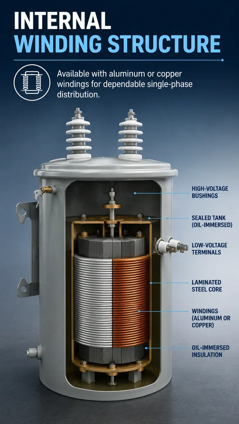 Single-Phase 25kVA & 50kVA Pole-Mounted Distribution Transformer — internal structure