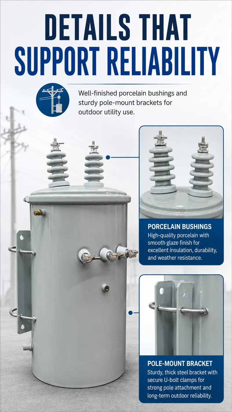 Single-Phase 25kVA & 50kVA Pole-Mounted Distribution Transformer — workmanship detail
